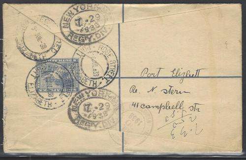 Union 1938 Regd. cover ROSE STREET, PORT ELIZABETH/NEW YORK & UNRECORDED REG. CAHET. See below.