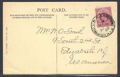 Natal: 1908 Historic postcard from DURBAN to USA. See below.