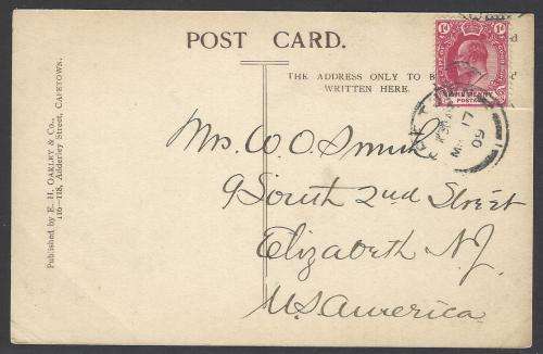 Cape: 1909 Historic postcard from CAPE TOWN to the USA. See below.