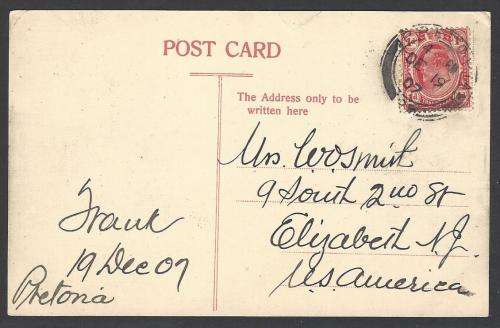 Transvaal 1907 Historic postcard from PRETORIA to the USA. See below.