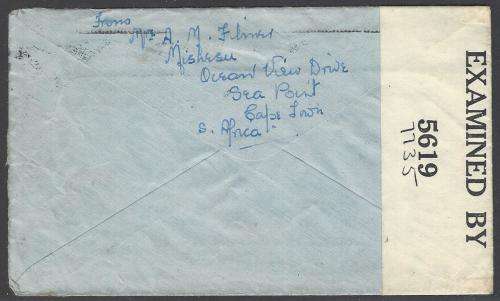 Union 1942 Censored cover CAPE TOWN to SOUTH GLENS FALLS, NEW YORK, USA. See below.
