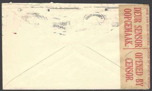 Union 1941 Censored machine-franked (no stamps) cover JOHANNESBURG to NEW YORK, USA. See below.