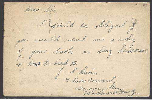 Union postal history: 1922 uprated postcard JOHANNESBURG to NEW YORK. See below.