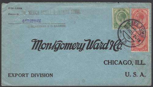 Union postal history 1923 cover CAPE TOWN to CHICAGO. See below.