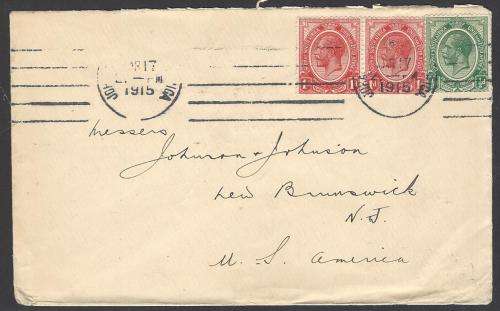Union postal history 1915 cover JOHANNESBURG to NEW BRUNSWICK, NEW JERSEY. See below.