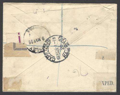 Union 1926 Registered London Printings cover CAPE TOWN to PAISLEY, SCOTLAND. Scarce. See below.