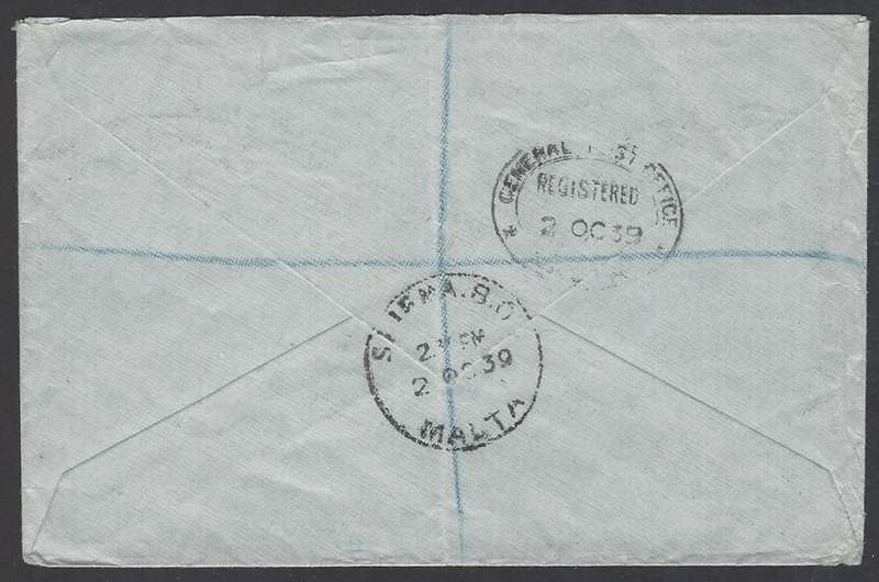 Union postal history: 1939 registered cover DANNHAUSER to SLIEMA, MALTA. See below.