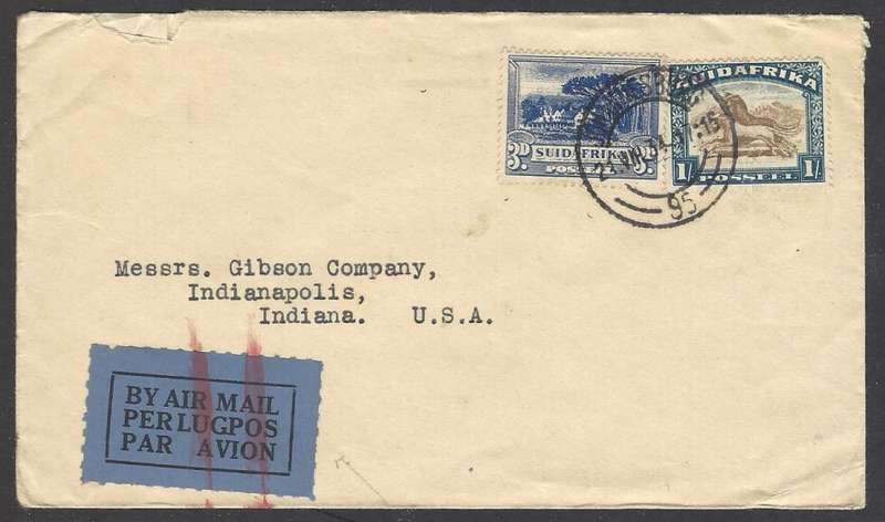 Union: 1934 Air Mail cover JOHANNESBURG to INDIANAPOLIS, USA. See below.