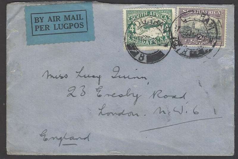 Union: 1931 Air Mail cover DURBAN to LONDON. See below.