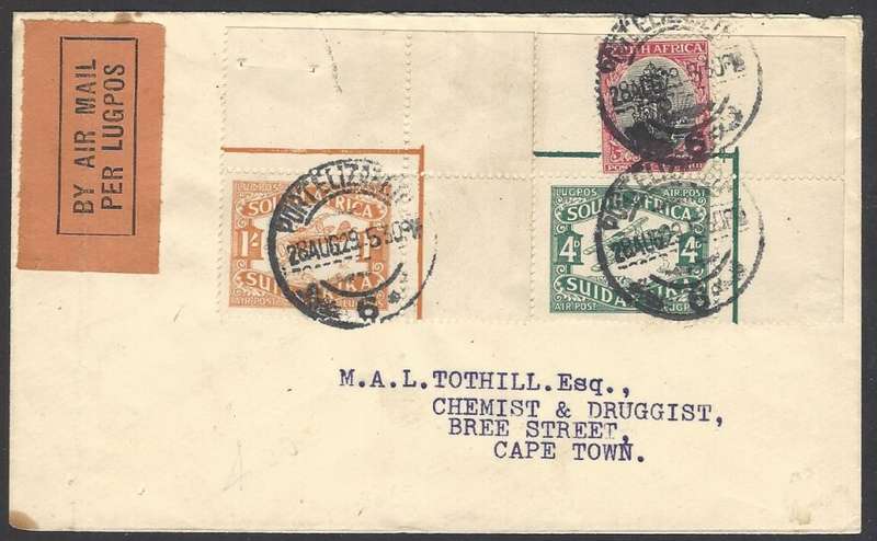 Union: 1929 Air Mail cover PORT ELIZABETH to CAPE TOWN. See below.