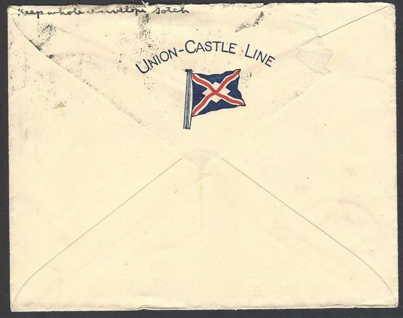Union: 1937 Union-Castle Line envelope CAPE TOWN to LANSDOWNE, PENNSYLVANIA. See below.