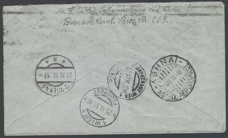 Union: 1936 cover JOHANNESBURG via GREECE to VIENNA. See below.