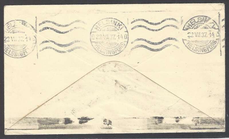 Union: 1937 cover JOHANNESBURG to HELSINKI, FINLAND. See below.