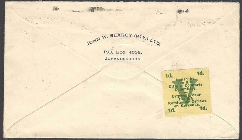 Union 1941 cover with Victory label JOHANNESBURG to DETROIT, Michigan. See below.