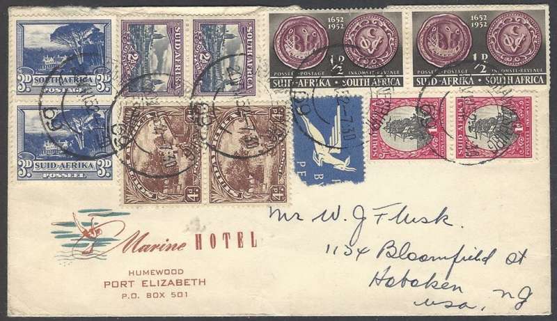 Union 1952 cover JOHANNESBURG to HOBOKEN, NEW YORK. See below.