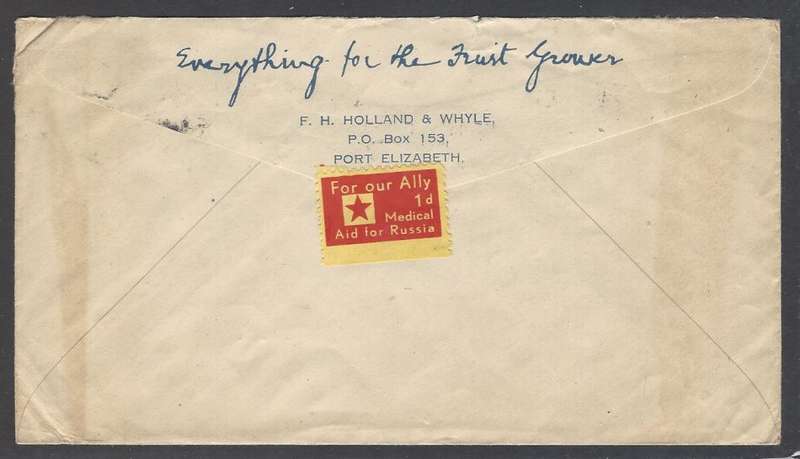 Union: 1944 Uncensored cover & "For Our Ally / Medical Aid for Russia" label to MIDDLETON, N.Y..