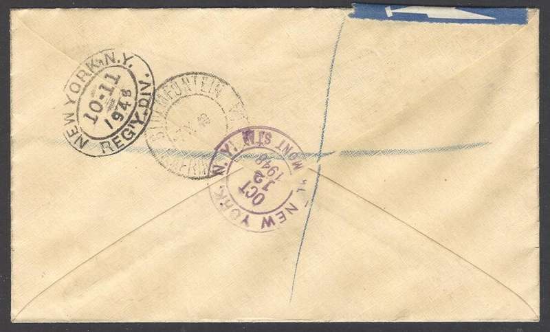Union postal history: 1948 registered cover BLOEMFONTEIN to NEW YORK. See below.