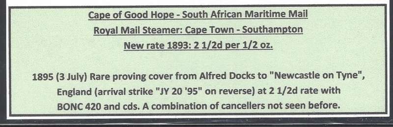 Cape Maritime Mail: 1895 Rare proving cover ALFRED DOCKS & BONC 420. See below.