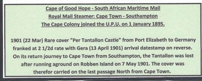 Cape Maritime Mail: 1901 Rare "R.M.S. Tantallon Castle" cover P.E./Germany lost off Robben Island.
