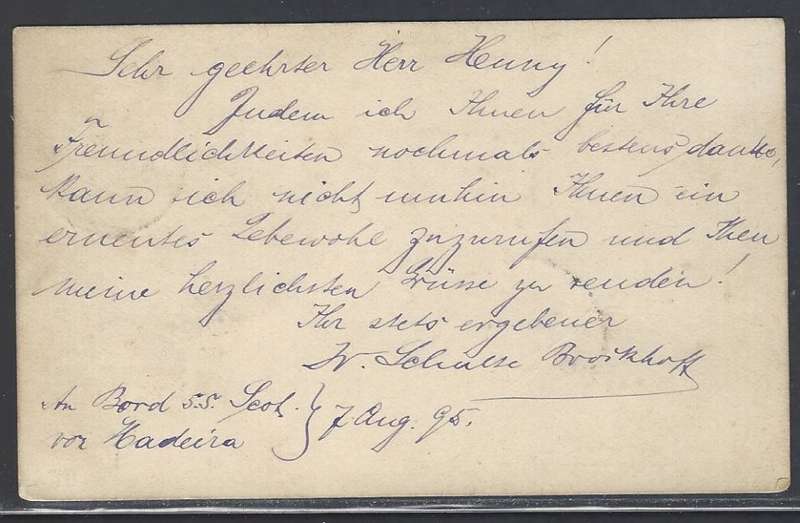 Cape Ocean PO: Rare 1895 "R.M.S. Scot" card with one of EARLIEST cds to Cleve, Germany. See below.