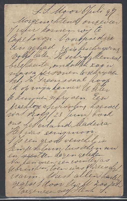 Cape Ocean PO: Rare 1897 "R.M.S. Moor" card with one of EARLIEST cds to Zandam, Holland. See below.