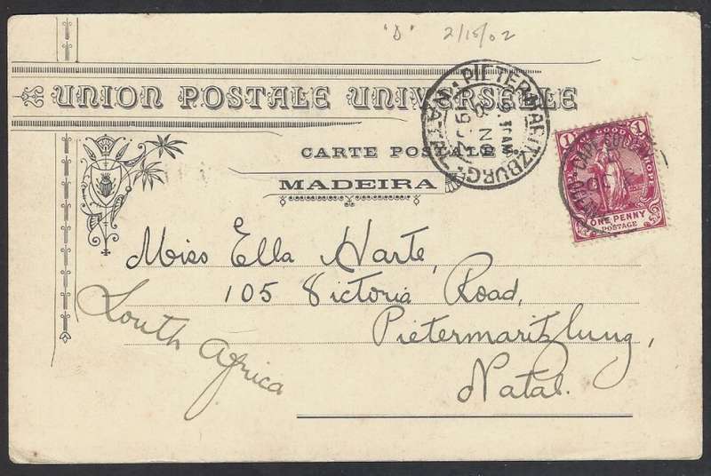 Cape Ocean PO: Scarce 1902 "SS Carisbrook Castle" card to Pietermaritzburg . See below.