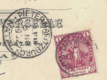Cape Ocean PO: Scarce 1902 "SS Carisbrook Castle" card to Pietermaritzburg . See below.