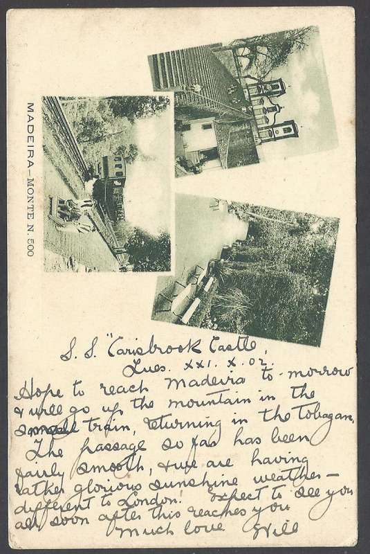 Cape Ocean PO: Scarce 1902 "SS Carisbrook Castle" card to Pietermaritzburg . See below.