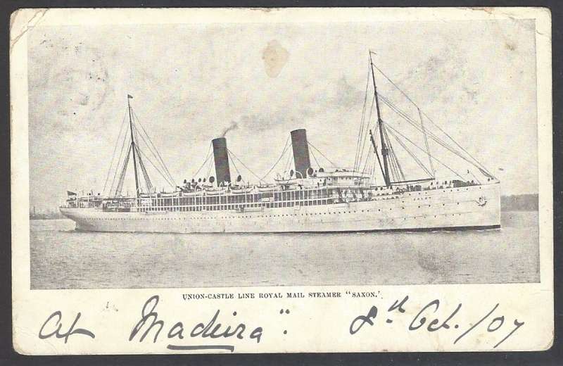 Cape Ocean PO: Scarce 1907 "RMS Saxon" card to Toise River, Cape Colony. See below.