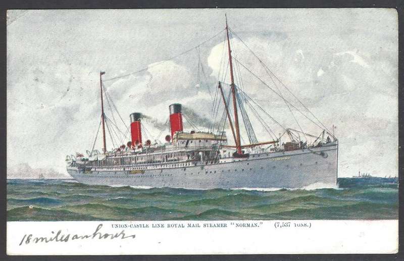 Cape Ocean PO: 1907 "RMS Norman" card with INVERTED DATE to England. See below.