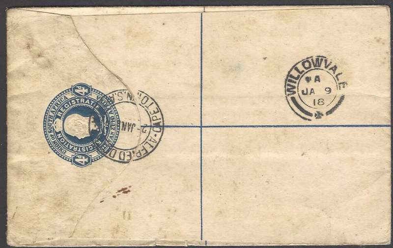 Union: Scarce 1913 censored/registered/uprated p/s envelope ALFRED DOCKS to Willowvale. See below.