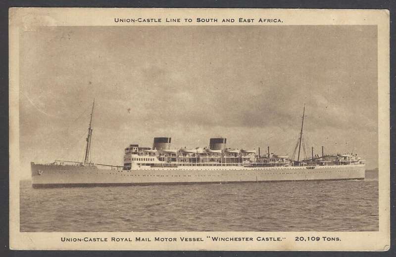 Union Paquebot: 1936 "Winchester Castle" card to Johannesburg. See below.