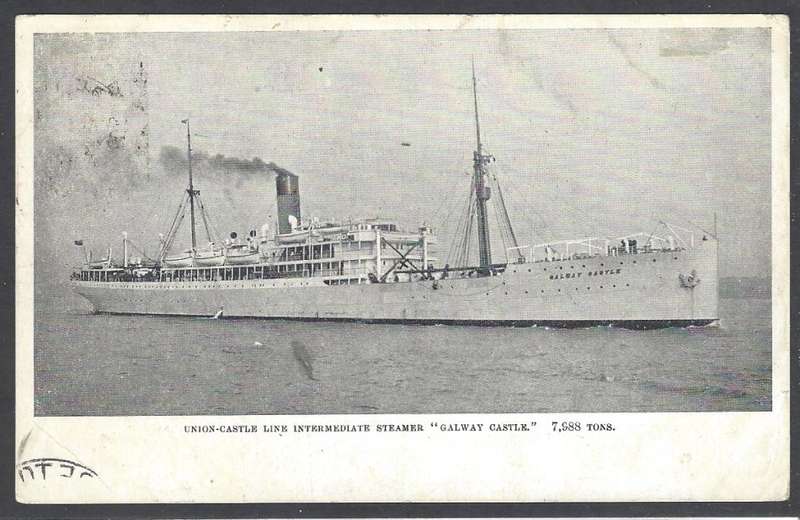 Union Paquebot: Scarce 1914 incoming "Galway Castle" card to Denver, Transvaal. See below.