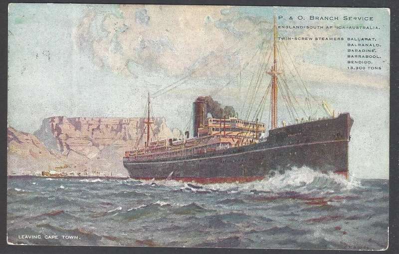 Union Paquebot: Scarce 1924 incoming "SS Balranald" P & O card to Jeppe, Johannesburg. See below.