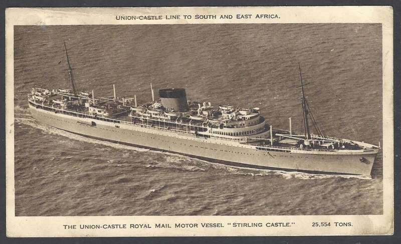 Union Paquebot: 1953 "Sterling Castle" card to Johannesburg. See below.