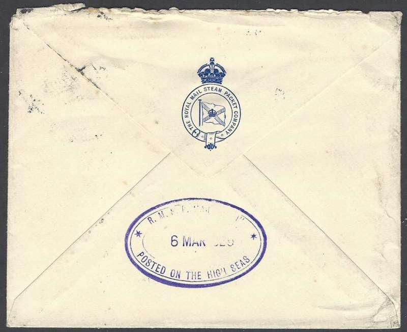 Union Paquebot: 1929 R.M.S. Packet Company envelope from Cape Town to Leeds, England. See below.