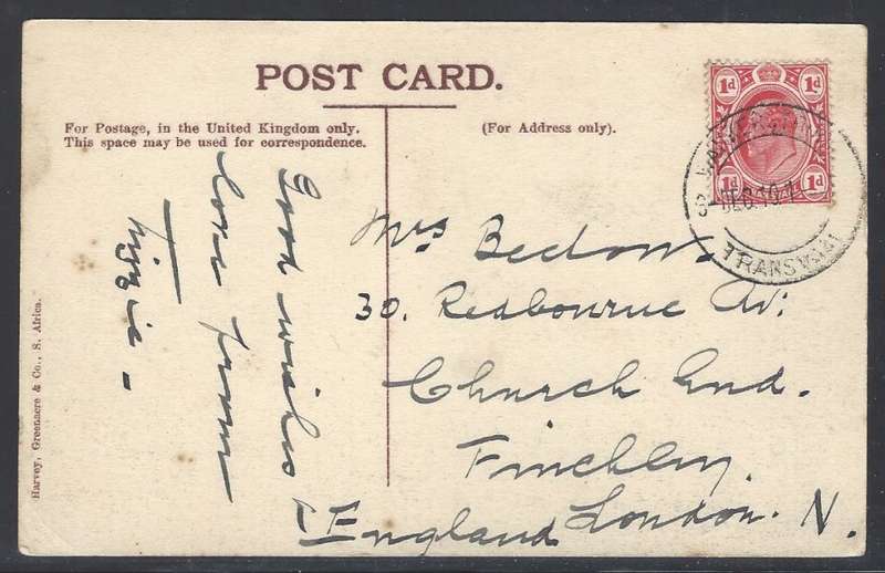 Transvaal 1910 Historic postcard from WAKKERSTROOM to LONDON. See below.