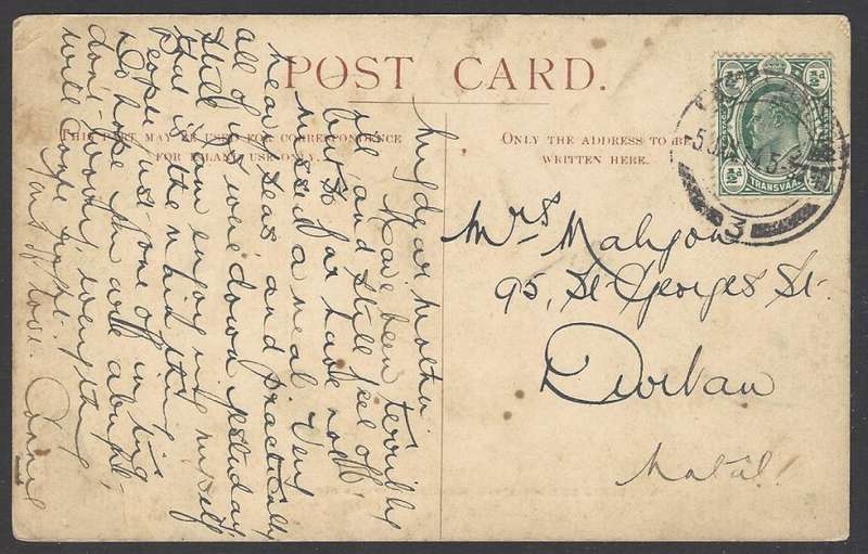 Cape 1914 Historic R.M.S. "Kinfauns Castle" postcard from East London to Durban. See below.