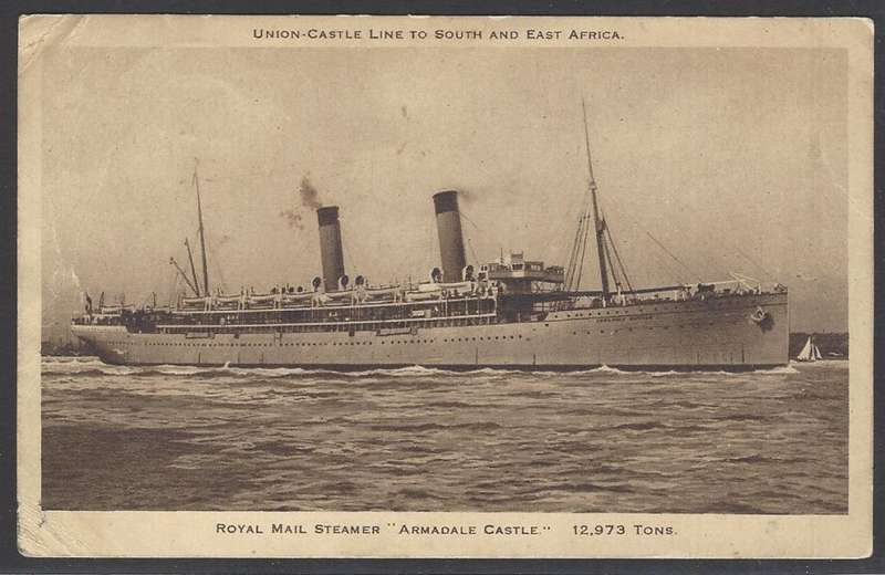 Cape 1934 R.M.S. "Armadale Castle" postcard from Muizenberg to Germiston. See below.
