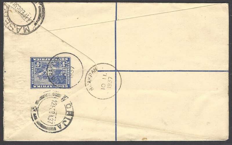 Union 1937 registered cover Brakpan Skeleton Relief cds via Maseru to Morija. See below.