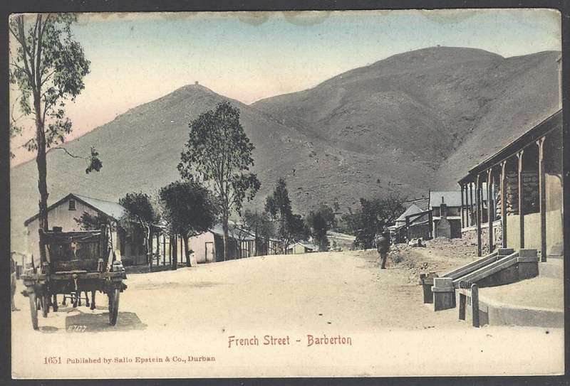 Transvaal 1900's unused postcard of French Street, Barberton. See below.