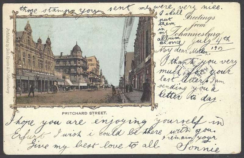 Transvaal: 1903 p/card JOHANNESBURG (counter) No. 2 (Putzel 42) to Erfurt, Germany. See below.
