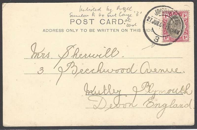 Transvaal: Scarce 1904 card JOHANNESBURG (counter) No. 3 (UNLISTED by Putzel) to England. See below.