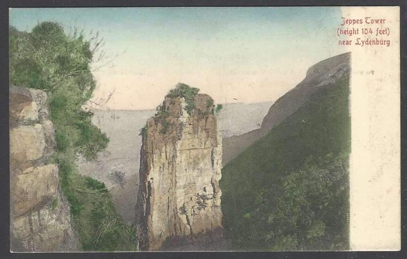 Transvaal 1900's unused postcard of Jeppes Tower near Lydenburg. See below.