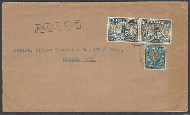 Union PAQUEBOT cover from DOCKS SHIPPING CO, Cape Town to MOSSEL BAY. See below.