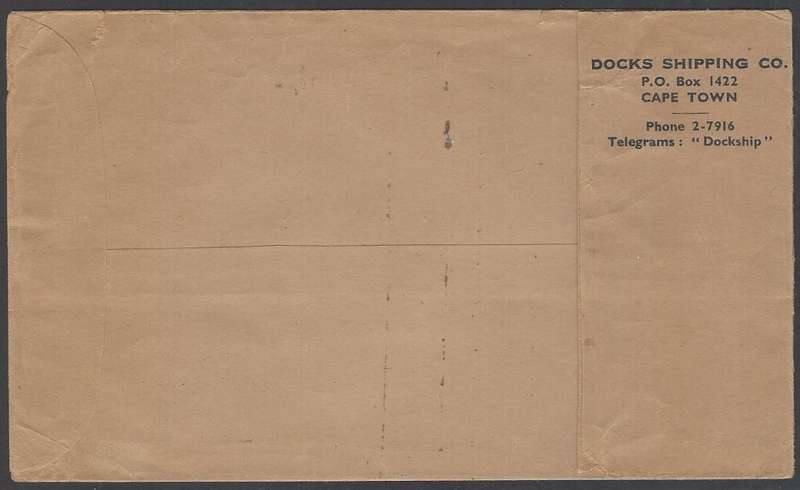 Union PAQUEBOT cover from DOCKS SHIPPING CO, Cape Town to MOSSEL BAY. See below.