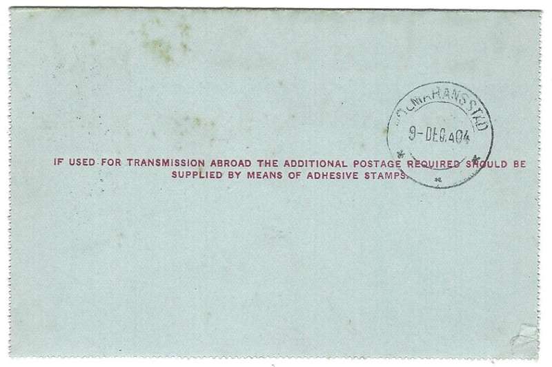 Transvaal Postal Agencies/Post Offices: LEEUWDOORNS via Wolmaransstad to London See below.