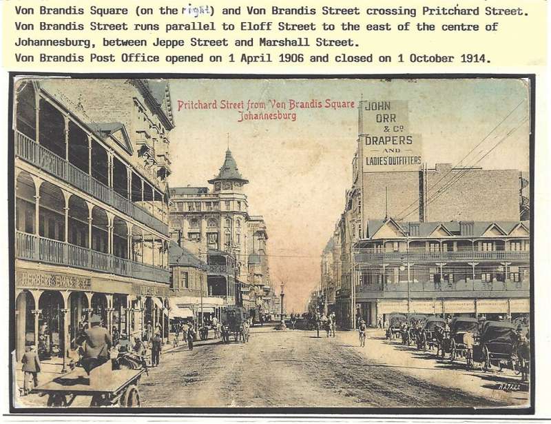 Transvaal: Historic post card of Pritchard Street from Von Brandis Square. See below.