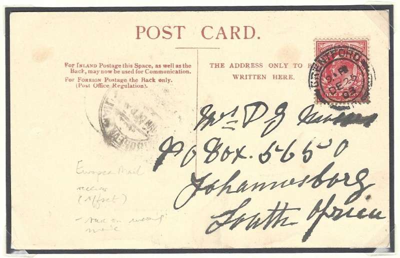 Transvaal: Scarce Travelling Post Office - European Mail - Christmas Day 1903. See below