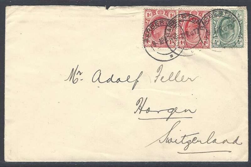 Union: 1912 BARBERTON to SWITZERLAND at UPU rate of 2 1/2 d to Europe. See below.